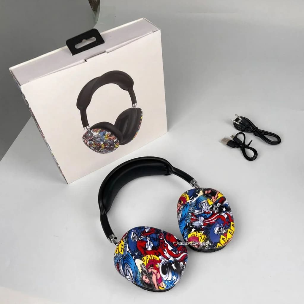 Graffiti Over-Ear Bluetooth Headphones with FM Radio and TF Card Slot