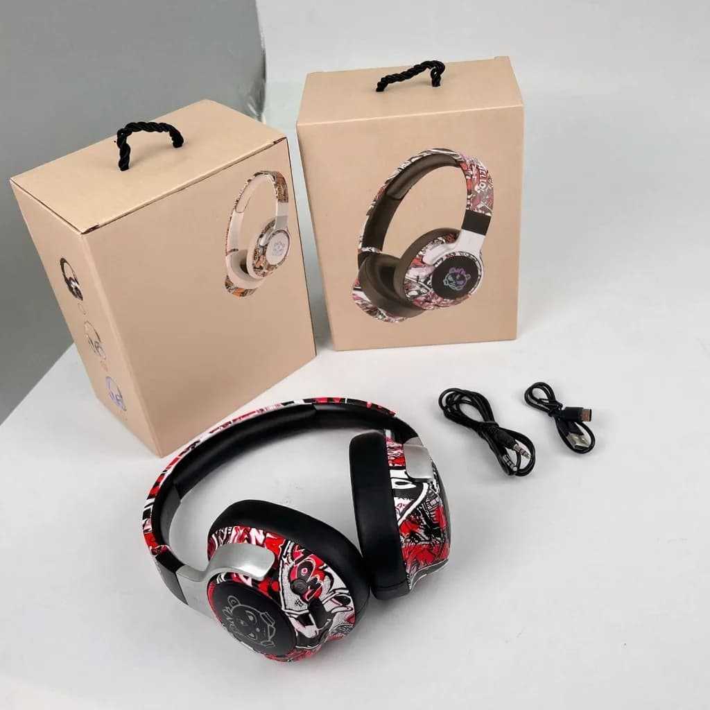 Ακουστικά Κεφαλής Bluetooth Graffiti με Φώτα RGB και Μικρόφωνο
