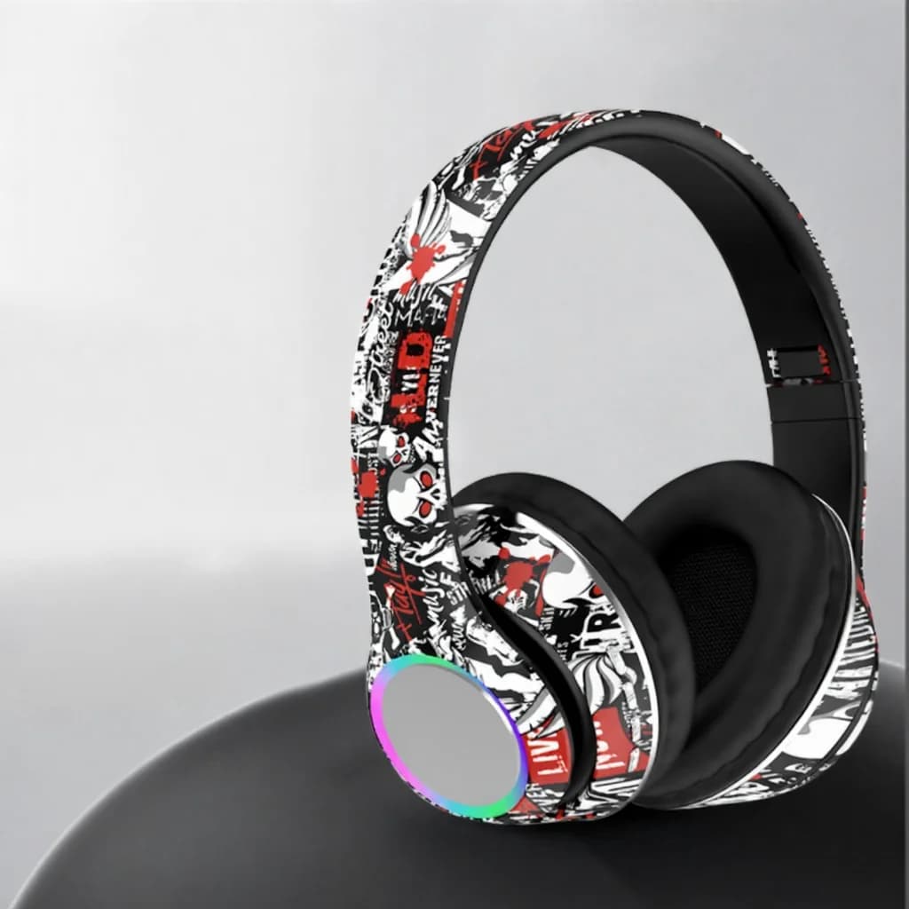 Graffiti Over-Ear Bluetooth Headphones with LED Lights and Deep Bass