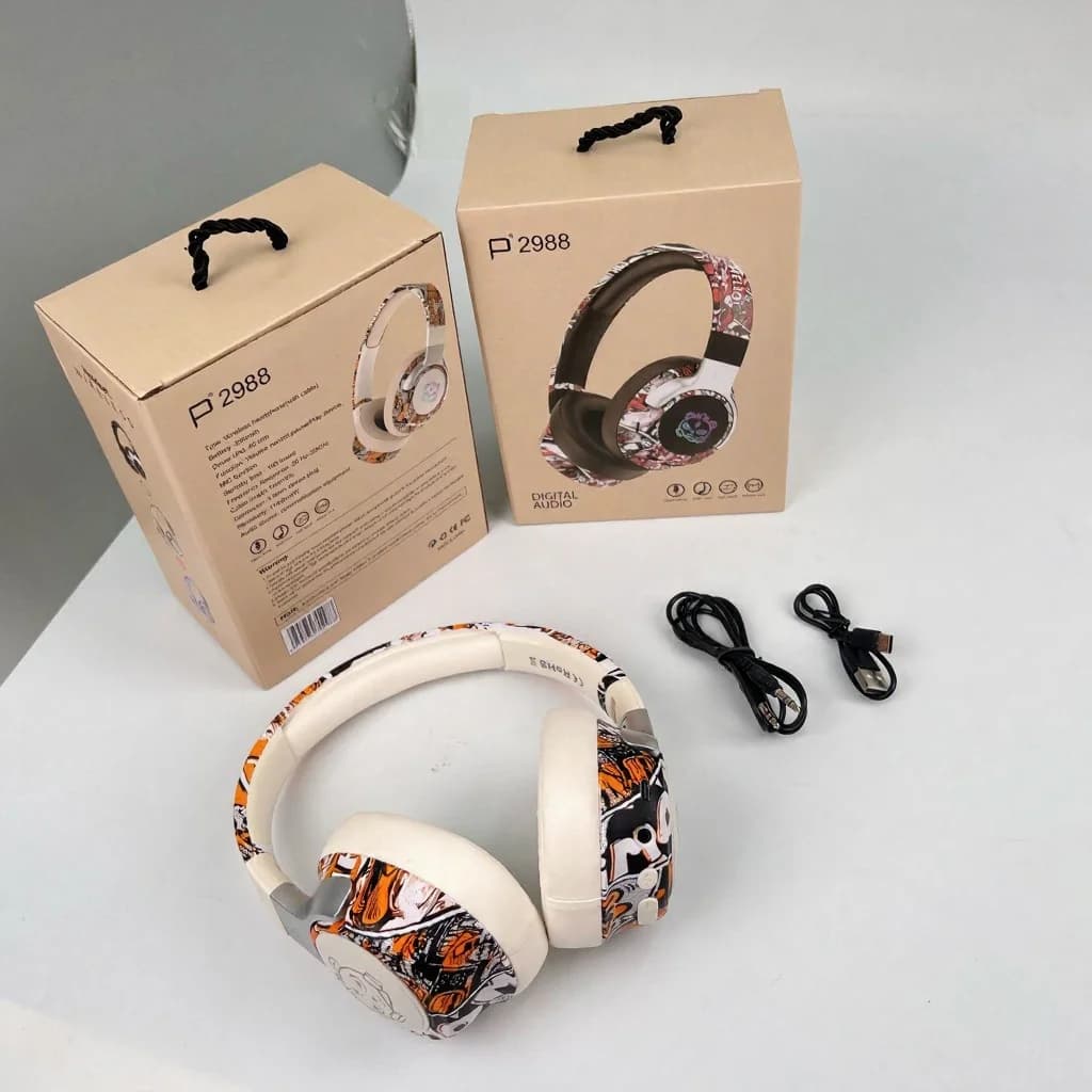 Ακουστικά Κεφαλής Bluetooth Graffiti με Φώτα RGB και Μικρόφωνο