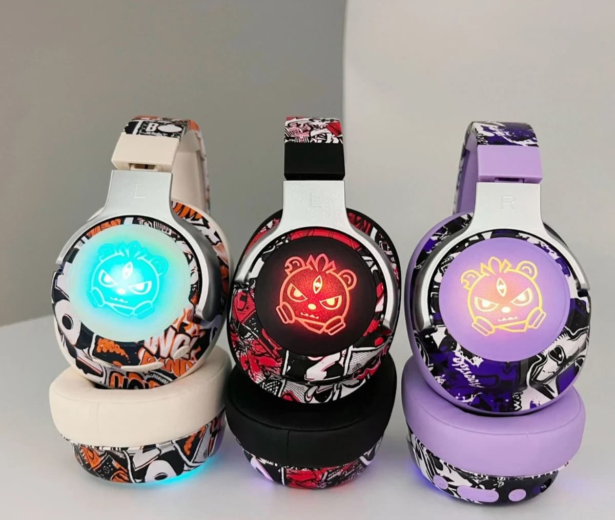 Ακουστικά Κεφαλής Bluetooth Graffiti με Φώτα RGB και Μικρόφωνο