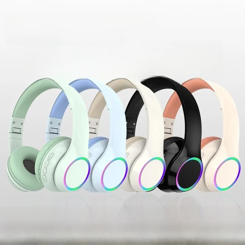 LED Light-Up Wireless Bluetooth Headphones Over-Ear with Mic