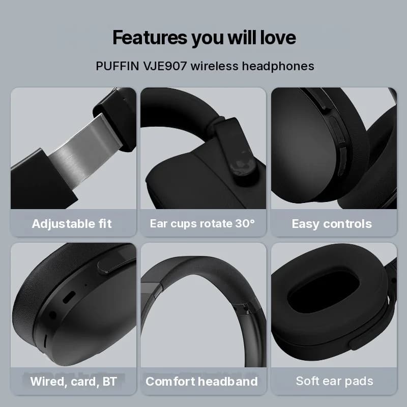 Wireless Over-Ear Bluetooth Headphones with Three EQ Modes and Mic