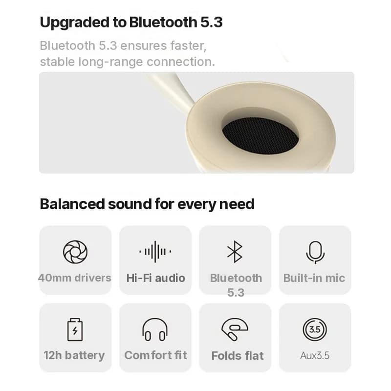 Over-Ear Wireless Headphones with FM Radio and TF Card Slot