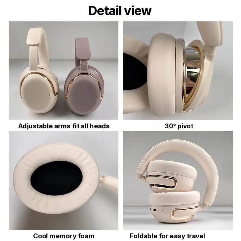 Active Noise Cancelling Wireless Over-Ear Headphones with Mic