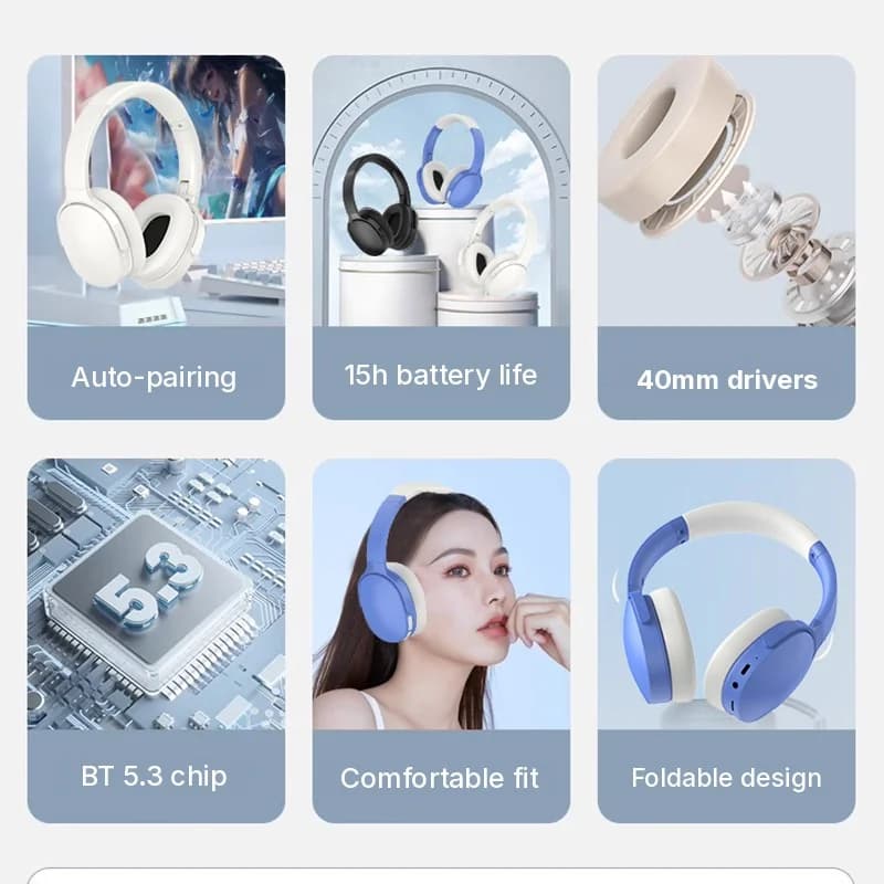 Ασύρματα Ακουστικά Bluetooth Over-Ear με Μεγάλη Διάρκεια Μπαταρίας