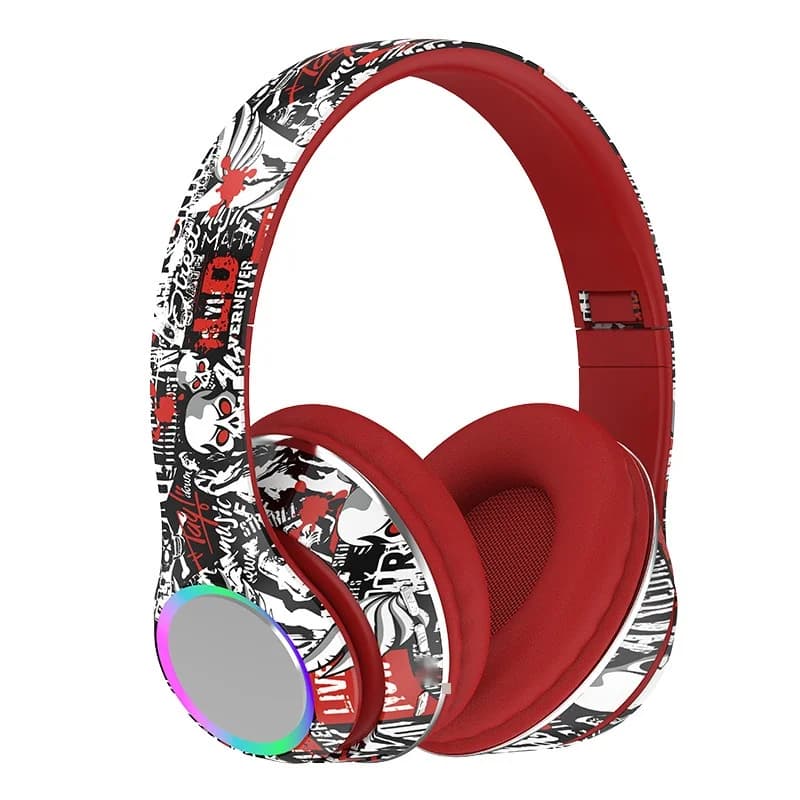Graffiti Over-Ear Bluetooth Headphones with LED Lights and Deep Bass