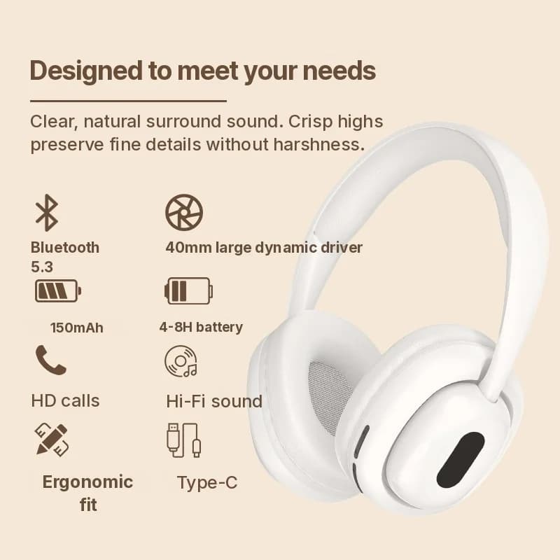 Over-Ear Bluetooth Headphones with FM Radio and TF Card Slot