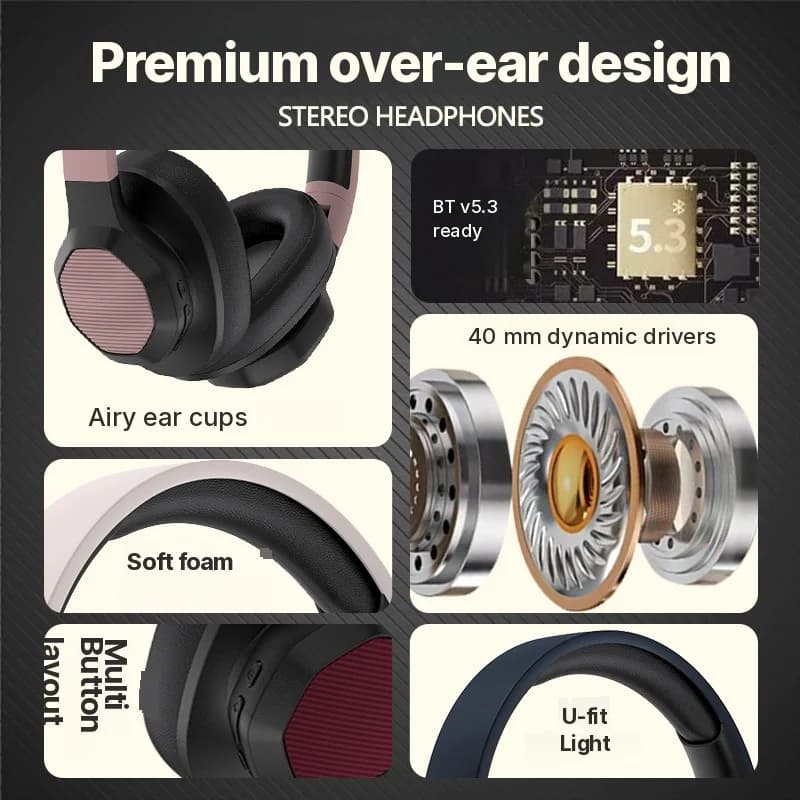 Over-Ear Bluetooth Headphones with FM Radio and TF Card Slot