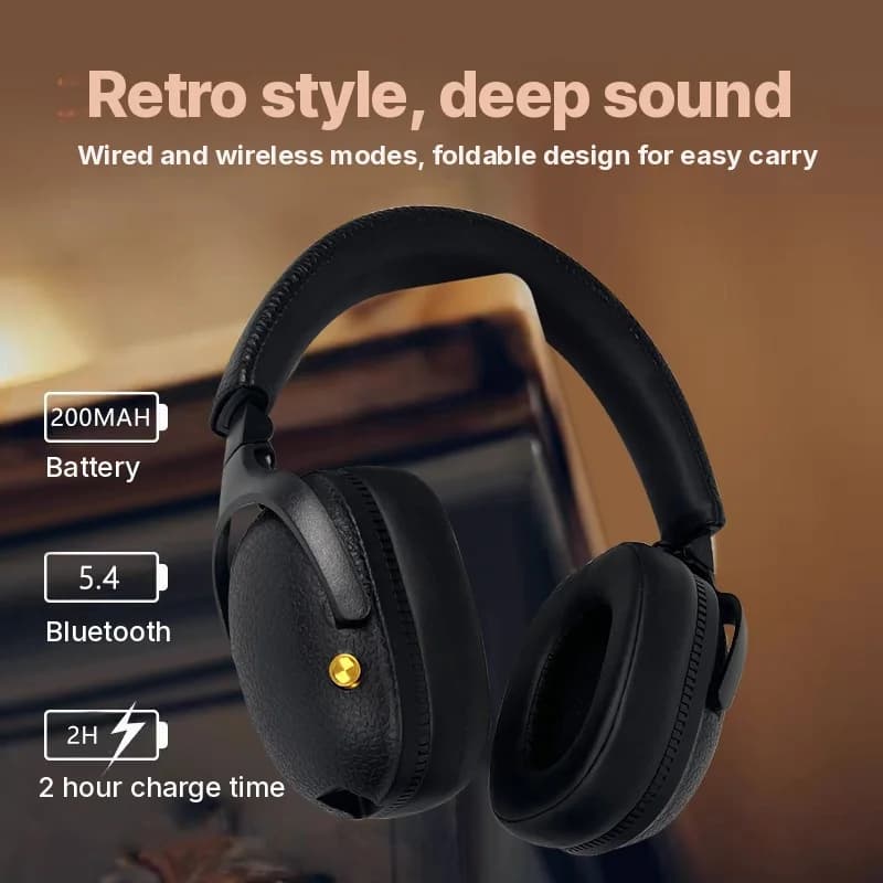 Ρετρό Ασύρματα Ακουστικά Over-Ear με Φόρτιση Type-C και Υποδοχή TF Card