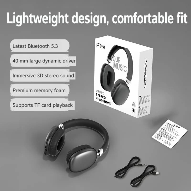 Wireless Over-Ear Headphones with FM Radio and TF Card Slot