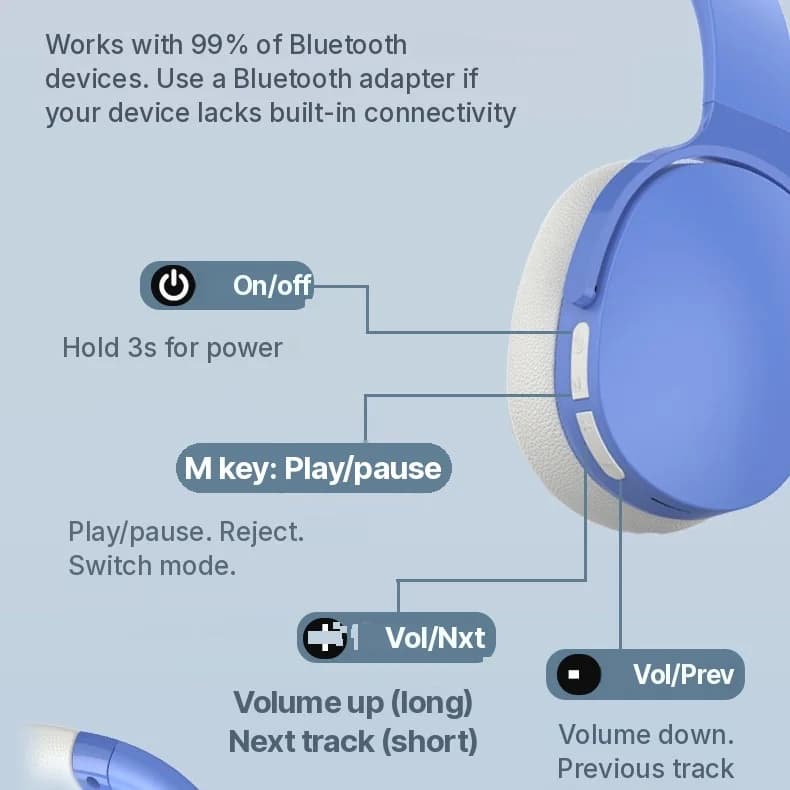 Ασύρματα Ακουστικά Bluetooth Over-Ear με Μεγάλη Διάρκεια Μπαταρίας