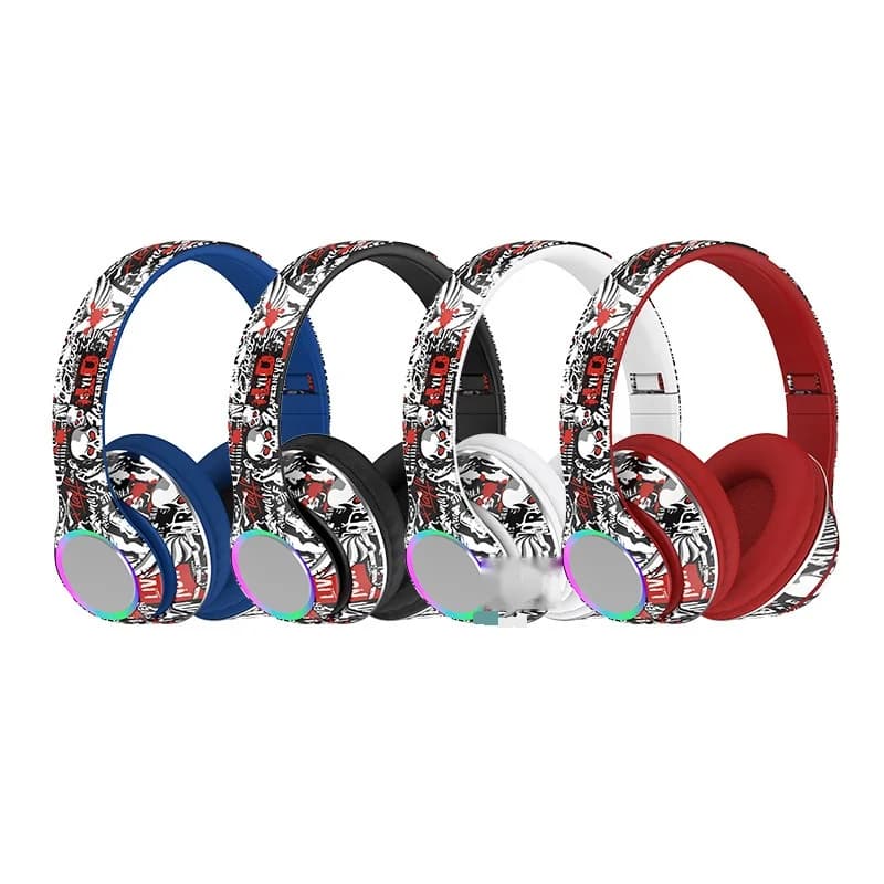Graffiti Over-Ear Bluetooth Headphones with LED Lights and Deep Bass