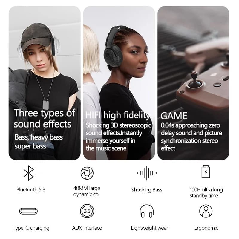 Wireless Over-Ear Bluetooth Headphones with FM Radio and Noise Reduction