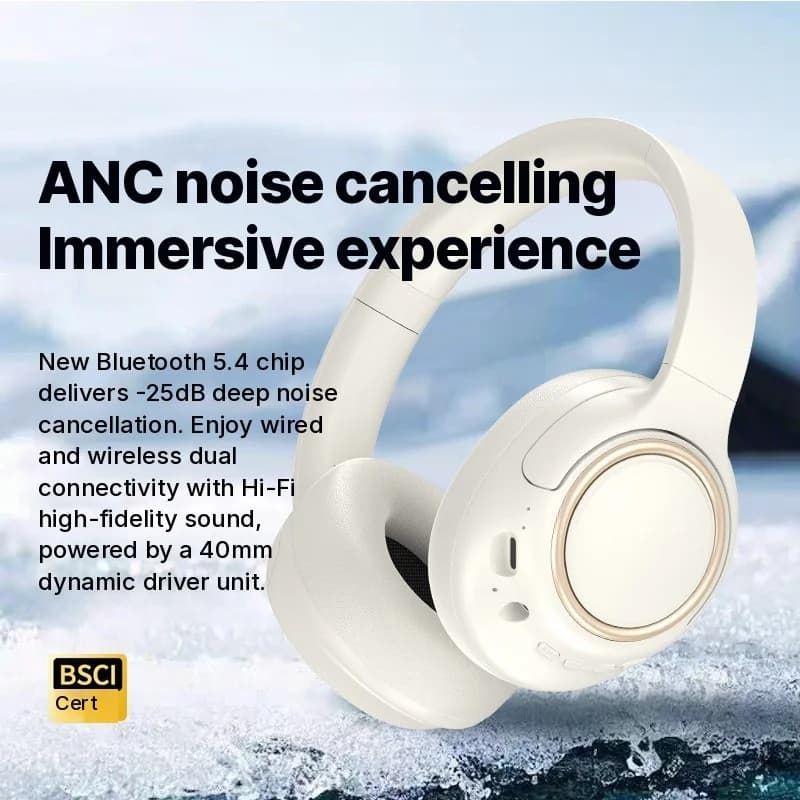 Active Noise Cancelling Wireless Headphones with Mic, 35H Battery